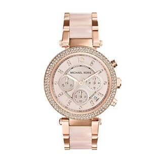 MICHAEL KORS RESIN ANALOG ROSE DIAL WOMEN WATCH, GOLD BAND - MK5896 1PC