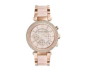 MICHAEL KORS RESIN ANALOG ROSE DIAL WOMEN WATCH, GOLD BAND - MK5896 1PC