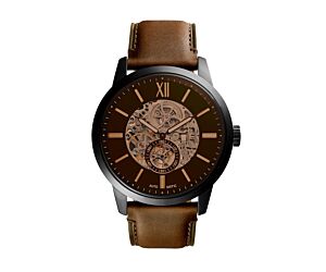 FOSSIL MEN LEATHER TOWNSMAN ANALOG BLACK DIAL WATCH, BROWN, FREE SIZE, BAND COLOR - BROWN  - ME3155 1PC