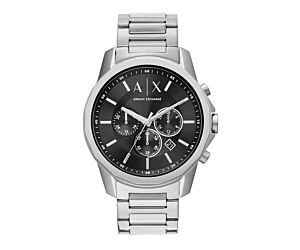ARMANI EXCHANGE STAINLESS STEEL ANALOG BLACK DIAL MEN WATCH, SILVER BAND - AX1720 1PC