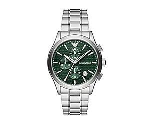 EMPORIO ARMANI STAINLESS STEEL ANALOG GREEN DIAL MEN WATCH, SILVER BAND - AR11529 1PC