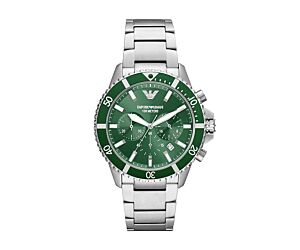 EMPORIO ARMANI STAINLESS STEEL ANALOG GREEN DIAL MEN WATCH, SILVER BAND - AR11500 1PC